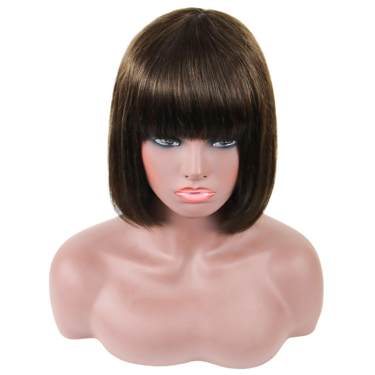 Short Straight Bob Wig 100% Human Hair With Full Bangs 10 Inches