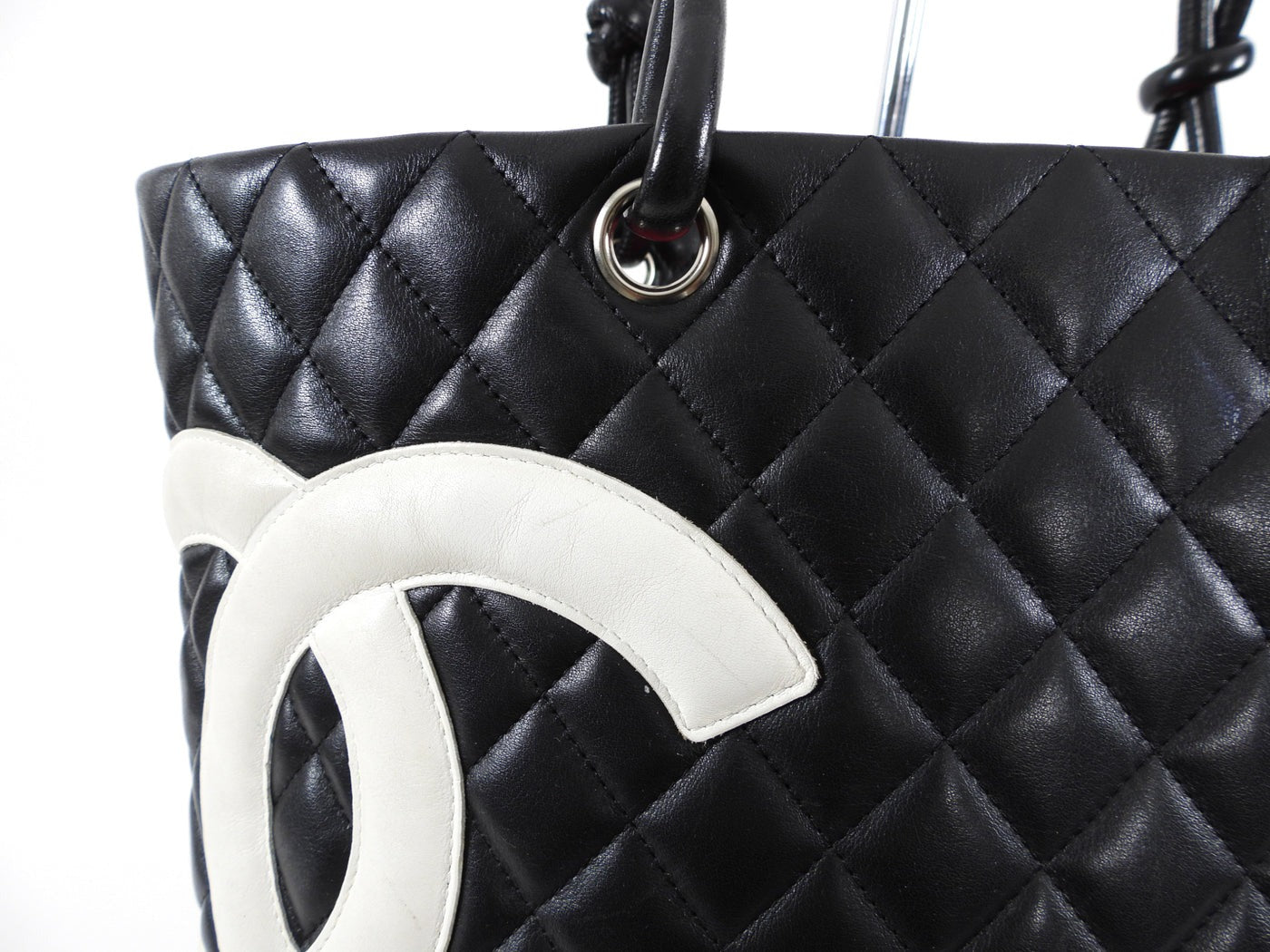 CHANEL Quilted Cambon Black and White CC Tote Bag 34x25x15cm