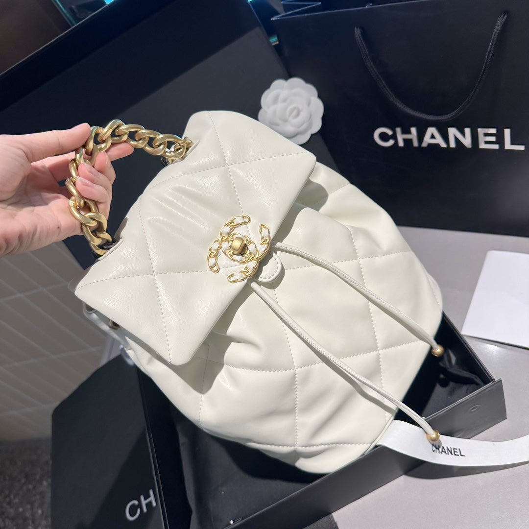 CHANEL  Lambskin Quilted Backpack White