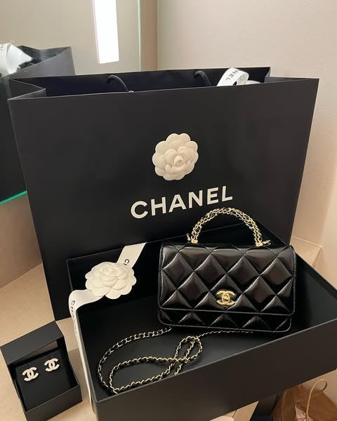 Chanel 24B WOC Top Handle in Black Shiny Lambskin GHW