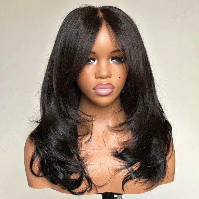Layered Wavy Wigs with Bangs Lace Closure Wig
