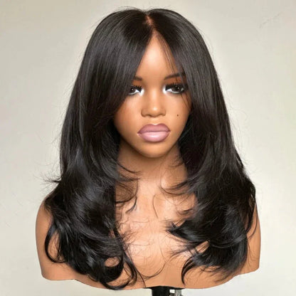 Layered Wavy Wigs with Bangs Lace Closure Wig