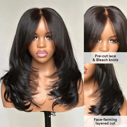 Layered Wavy Wigs with Bangs Lace Closure Wig