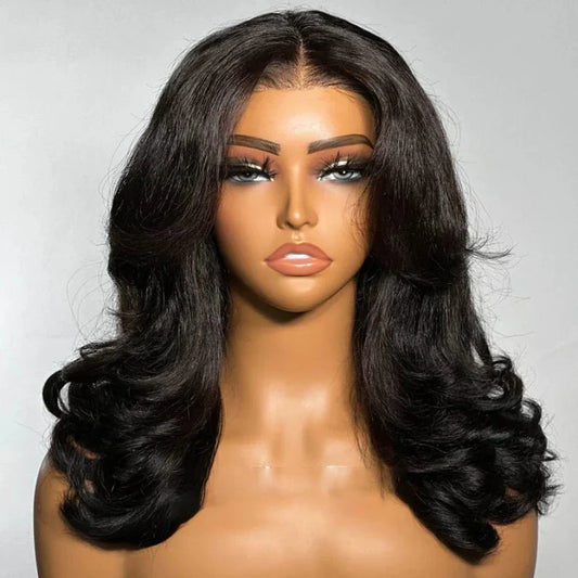 Natural Black Layered Curtain Wave Wigs