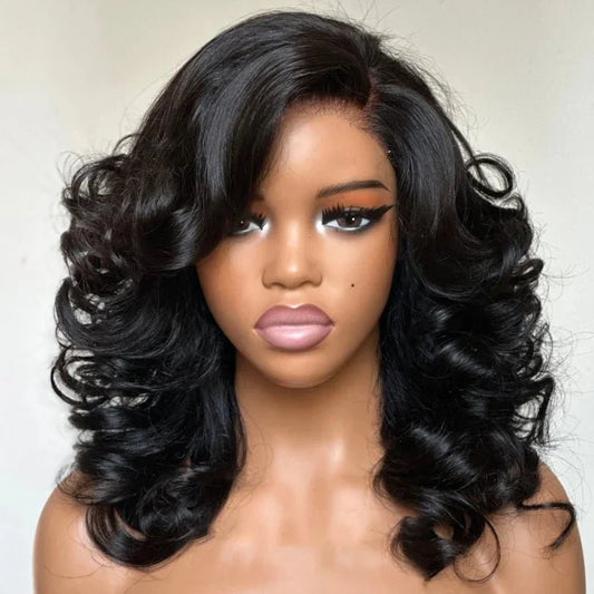 Shoulder Length Layered Wave Wig with Side Bangs