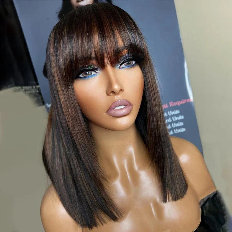 Shoulder Length Straight Wigs with Bangs